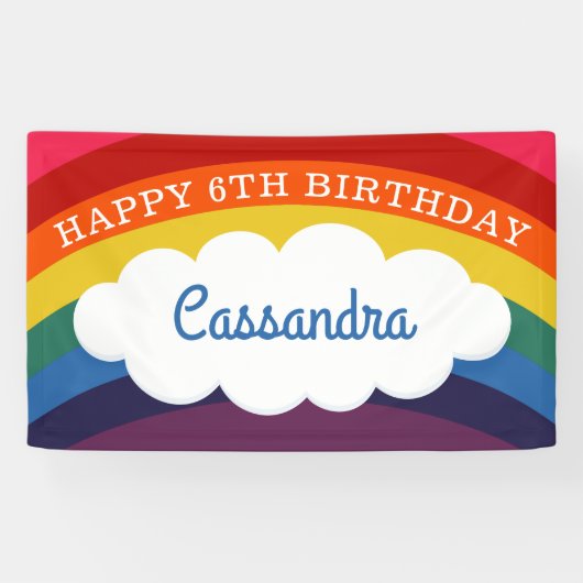 Retro Rainbow Personalisiert Name Happy Birthday Banner (Horizontal)