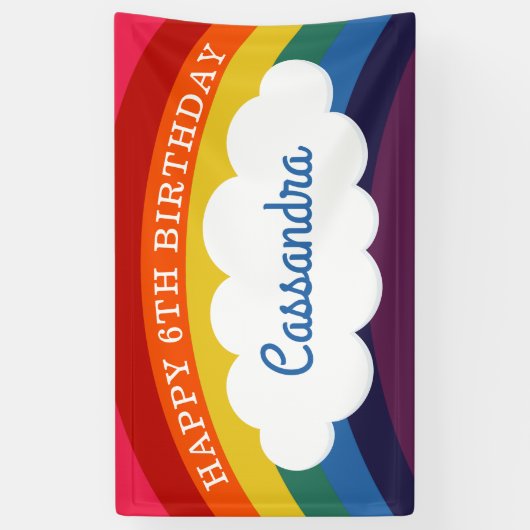 Retro Rainbow Personalisiert Name Happy Birthday Banner (Vertikal)