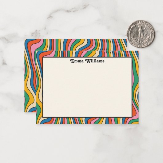 Retro Rainbow Personalisiert Name Modern Note Card Mitteilungskarte (Vorderseite/Rückseite Beispiel)