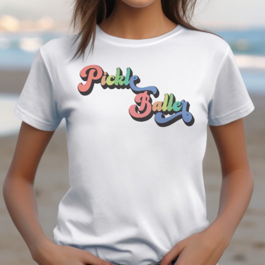Retro Rainbow Pickleballer Funny pickleball T-Shirt