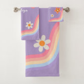 Retro Rainbow purple kids Badhandtuch Set (Insitu)