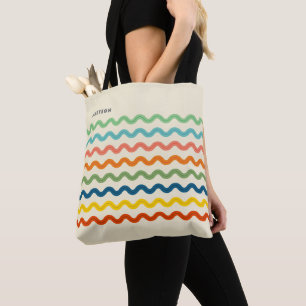 Retro Rainbow Ric Rac Streifen mit Namen Tasche