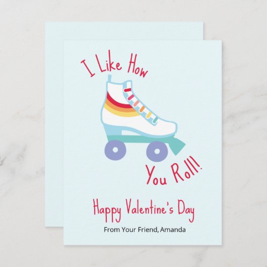 Retro Rainbow Roller Skate Klasse Valentine Ankündigung (Vorne/Hinten)
