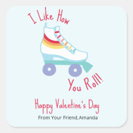 Retro Rainbow Roller Skate Klasse Valentine Quadratischer Aufkleber