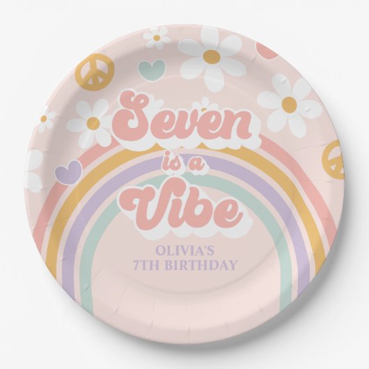 Retro Rainbow Seven ist ein Vibe 7. Geburtstag Pappteller (Vorderseite)