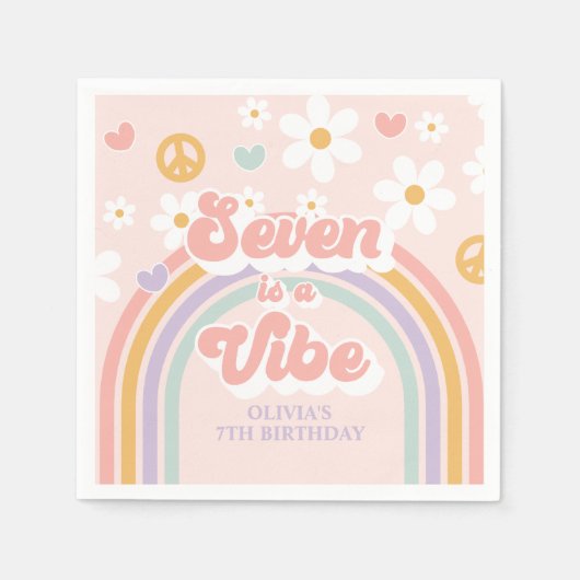 Retro Rainbow Seven ist ein Vibe 7. Geburtstag Serviette (Vorderseite)