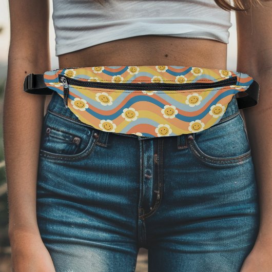 Retro Rainbow Smiley Blume Bauchtasche