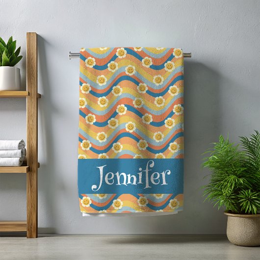 Retro Rainbow Smiley Blume Strandtuch