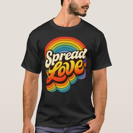Retro Rainbow Spread Love Cute Typography Design T-Shirt (Vorderseite)