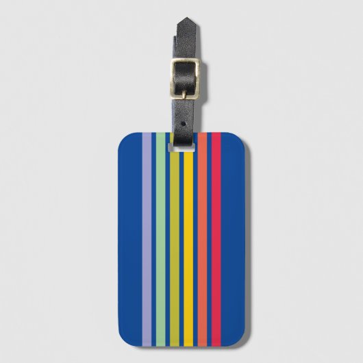 Retro Rainbow Stripe Blue Gepäckanhänger (Vorderseite Vertikal)