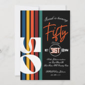 Retro Rainbow Striped “Fifty” Birthday Invitation Einladung (Vorderseite)
