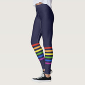 Retro Rainbow Stripes Navy Mit Monogramm Herz Leggings (Links)
