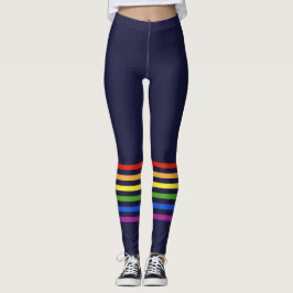 Retro Rainbow Stripes Navy Mit Monogramm Herz Leggings