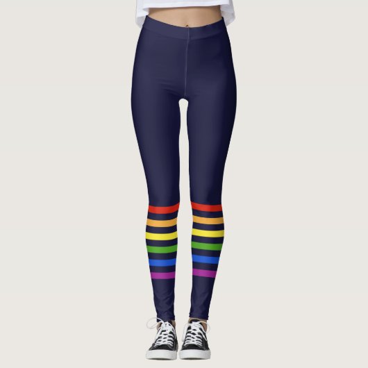 Retro Rainbow Stripes Navy Mit Monogramm Herz Leggings (Vorderseite)