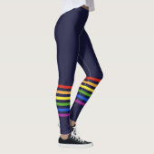 Retro Rainbow Stripes Navy Mit Monogramm Herz Leggings (Rechts)
