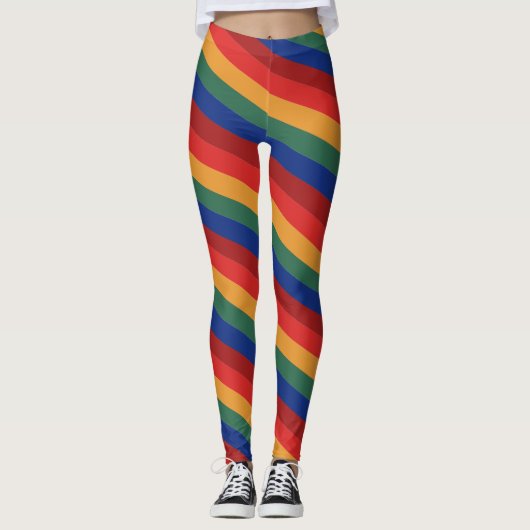 Retro Rainbow Stripes Regenbogen Regenbogenfarben Leggings (Vorderseite)