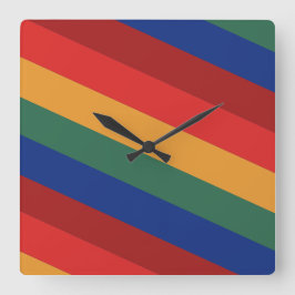 Retro Rainbow Stripes Regenbogen Regenbogenfarben Quadratische Wanduhr