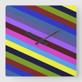 Retro Rainbow Stripes Regenbogen Regenbogenfarben Quadratische Wanduhr