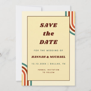 Retro Rainbow Stripes Seventies 1970s Gelb Save The Date