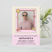 Retro Rainbow Sun Foto Pink 36. Geburtstag Einladung (Stehend Vorderseite)