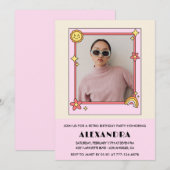 Retro Rainbow Sun Foto Pink 36. Geburtstag Einladung (Vorne/Hinten)