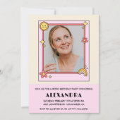 Retro Rainbow Sun Foto Pink 59. Geburtstag Einladung (Vorderseite)