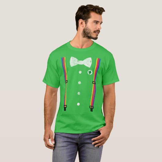 Retro Rainbow Suspender Leprechaun St Patricks Day T-Shirt (Vorne ganz)