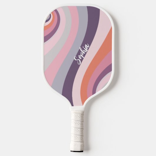 Retro Rainbow Swirl Individuelle Name Pickleball Schläger (Rückseite)