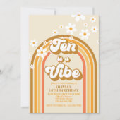 Retro Rainbow Ten ist ein Vibe Groovy zum 10. Gebu Einladung (Vorderseite)