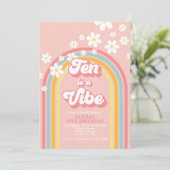 Retro Rainbow Ten ist ein Vibe Groovy zum 10. Gebu Einladung (Stehend Vorderseite)