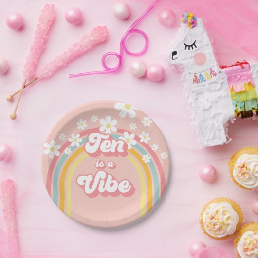 Retro Rainbow Ten ist ein Vibe Groovy zum 10. Gebu Pappteller (Party)
