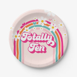 Retro Rainbow Totally 10. Geburtstag Pappteller