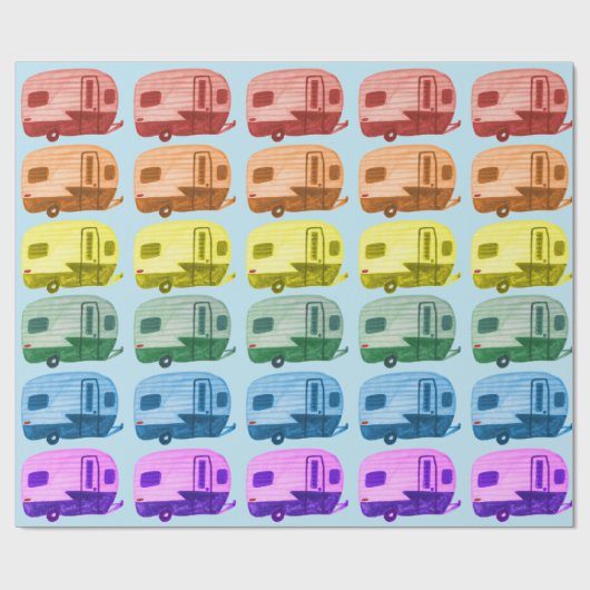 Retro Rainbow Trailers Motorhome RV on Blue Geschenkpapier (Flach)