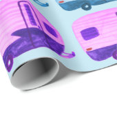 Retro Rainbow Trailers Motorhome RV on Blue Geschenkpapier (Rolleneckpunkt)