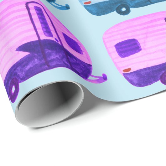Retro Rainbow Trailers Motorhome RV on Blue Geschenkpapier (Rolleneckpunkt)
