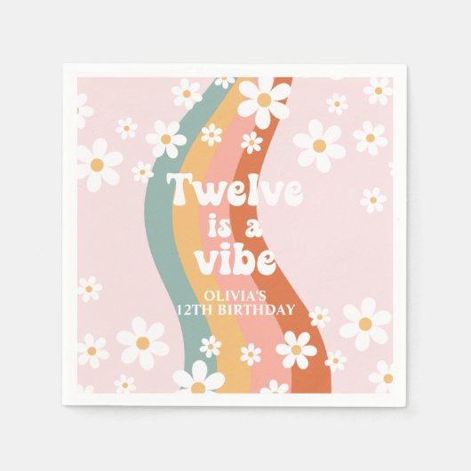 Retro Rainbow Twelve ist ein Vibe Daisy 12. Geburt Serviette (Vorderseite)