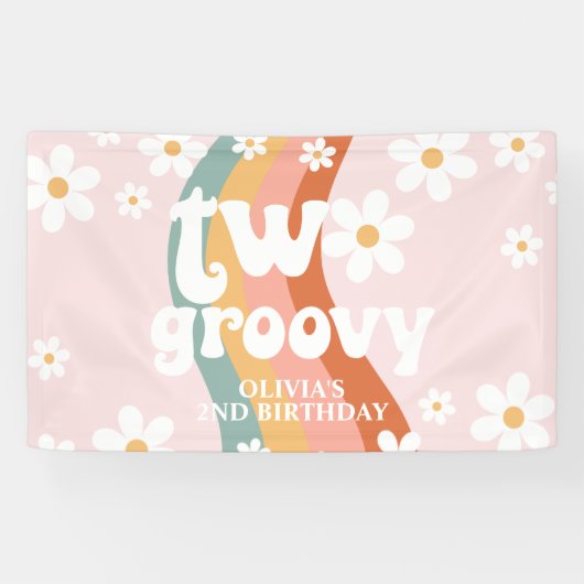 Retro Rainbow Two Groovy Daisy 2. Banner (Horizontal)