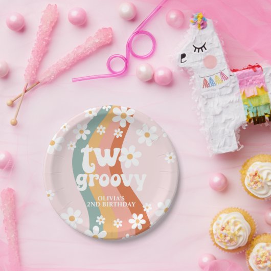 Retro Rainbow Two Groovy Daisy Pappteller (Party)