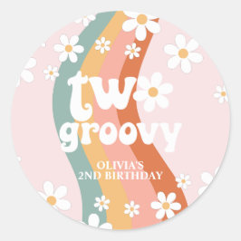 Retro Rainbow Two Groovy Daisy Runder Aufkleber