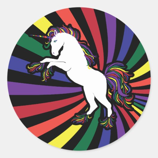 Retro Rainbow Unicorn Runder Aufkleber (Vorderseite)