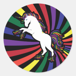 Retro Rainbow Unicorn Runder Aufkleber