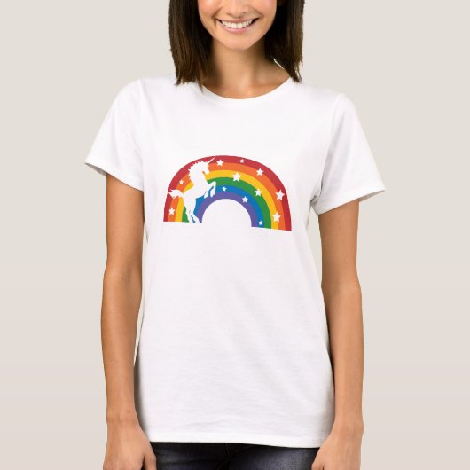 Retro Rainbow Unicorn Weißer T - Shirt (Vorderseite)