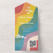 Retro Rainbow Wave LGBTQ Gay Pride QR Code Wedding All In One Einladung (Innen Boden)