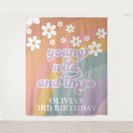 Retro Rainbow Young Wild 3. Geburtstag Wandteppich