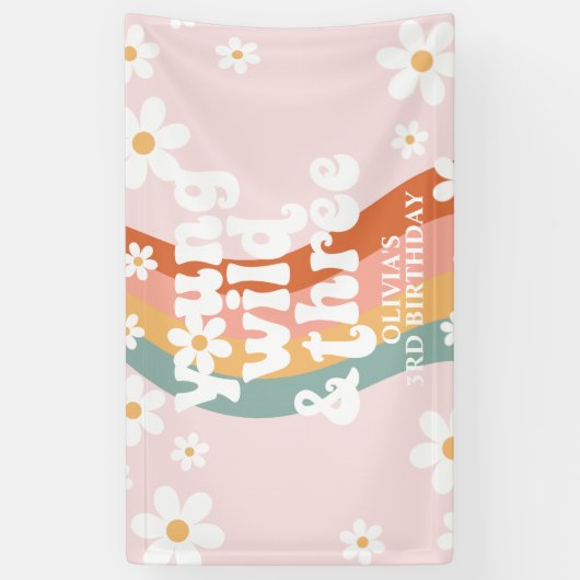 Retro Rainbow Young Wild Three Daisy Banner (Vertikal)