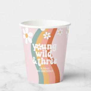 Retro Rainbow Young Wild Three Daisy Pappbecher