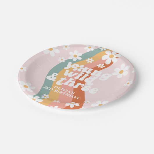 Retro Rainbow Young Wild Three Daisy Pappteller (Schrägansicht)