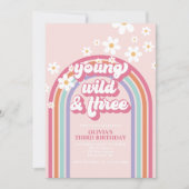 Retro Rainbow Young Wild Three Einladung (Vorderseite)