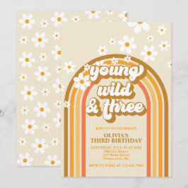 Retro Rainbow Young Wild und Three Birthday Einladung