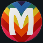 Retro Rainbow Zickzack Monogramm Button<br><div class="desc">Anpassen des Schriftartes selbst,  und Farbe</div>